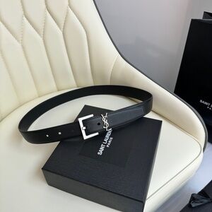 Saint Laurent Black Belt with Silver Buckle